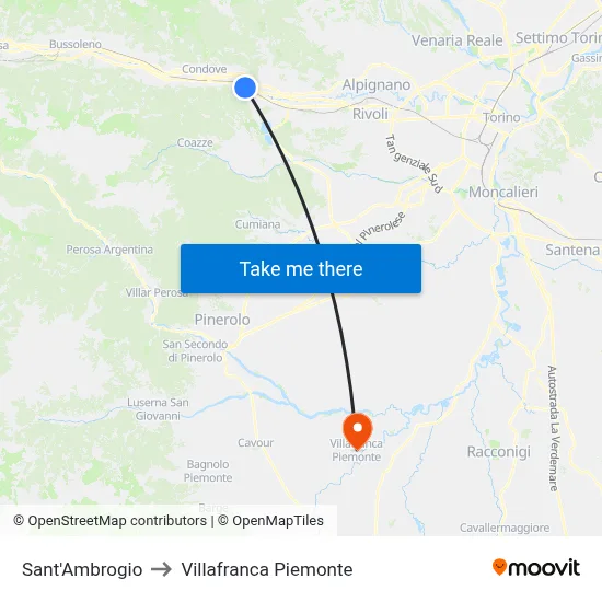 Saint Ambrose to Villafranca Piemonte map