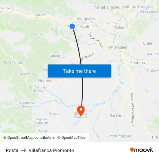 Rosta to Villafranca Piemonte map