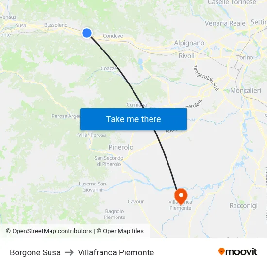 Borgone Susa to Villafranca Piemonte map