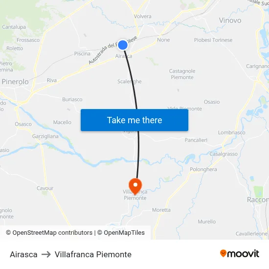 Airasca to Villafranca Piemonte map