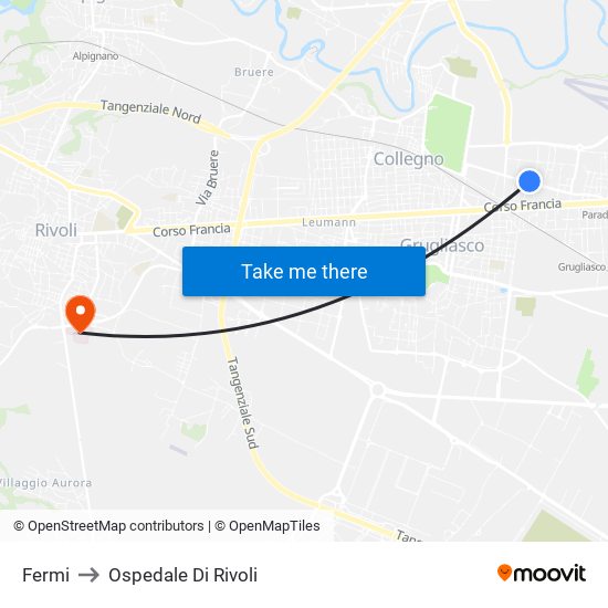Fermi to Ospedale Di Rivoli map