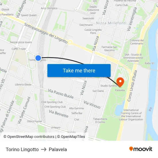 Turin Lingotto to Palavela map