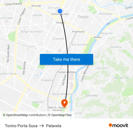 Turin Porta Susa to Palavela map