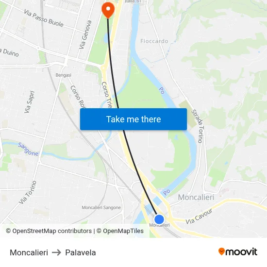 Moncalieri to Palavela map