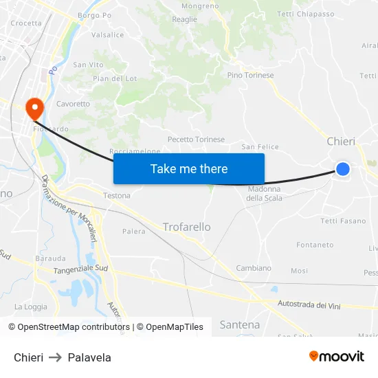 Chieri to Palavela map