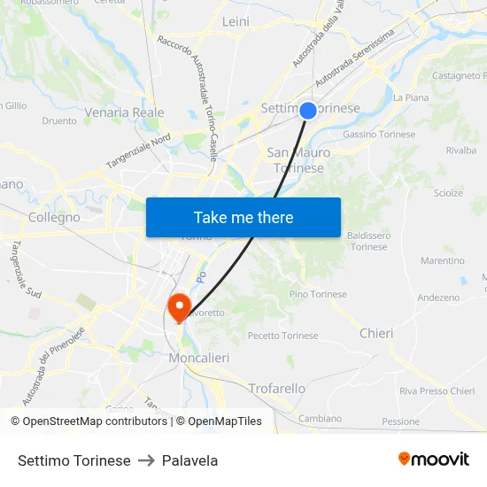 Settimo Torinese to Palavela map
