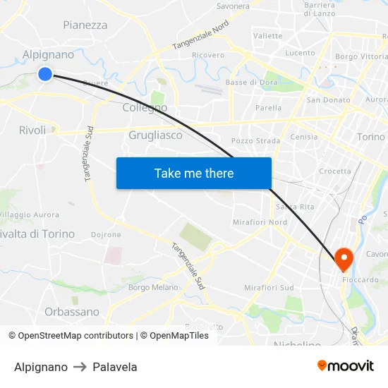 Alpignano to Palavela map