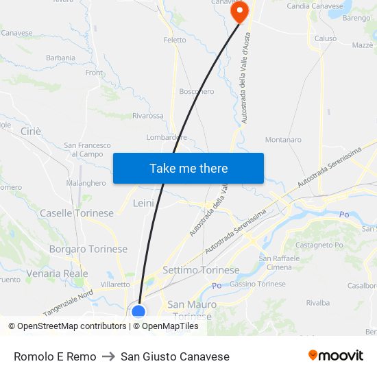 Romolo E Remo to San Giusto Canavese map