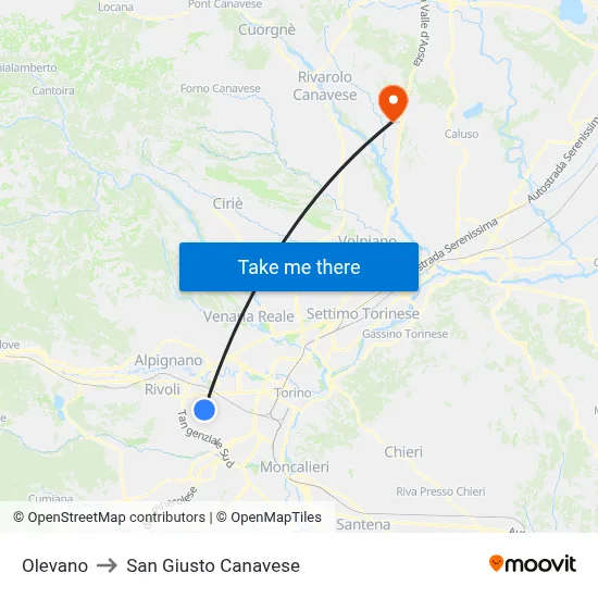 Olevano to San Giusto Canavese map