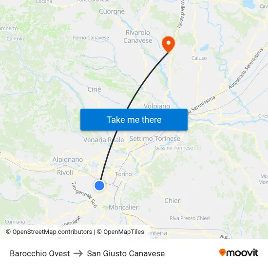 Barocchio West to San Giusto Canavese map