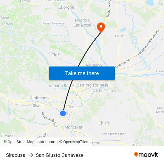 Syracuse to San Giusto Canavese map