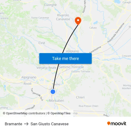 Bramante to San Giusto Canavese map