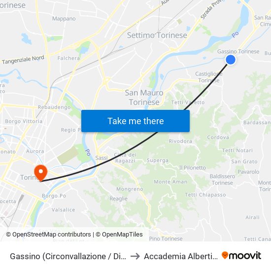 Gassino (Circonvallazione / Diaz) to Accademia Albertina map