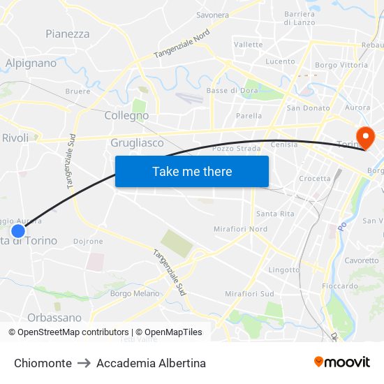 Chiomonte to Accademia Albertina map