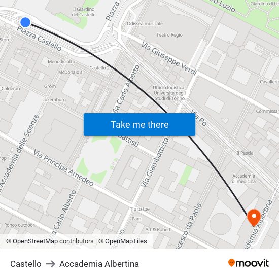 Castello to Accademia Albertina map