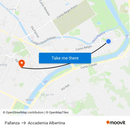 Pallanza to Accademia Albertina map