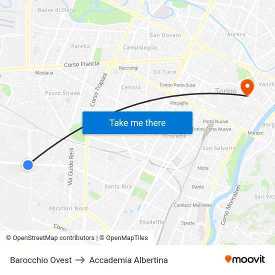 Barocchio West to Accademia Albertina map