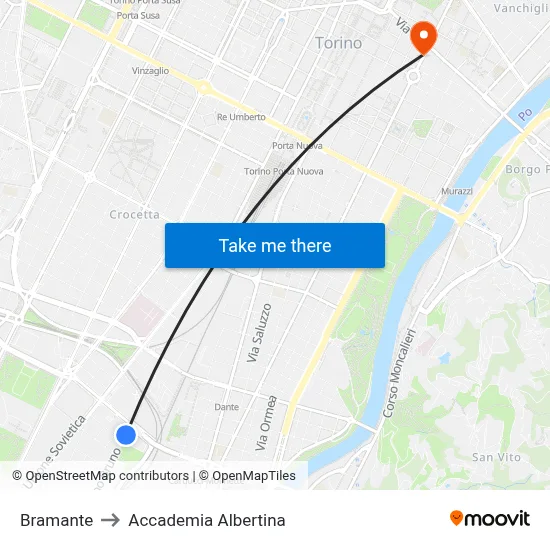 Bramante to Accademia Albertina map