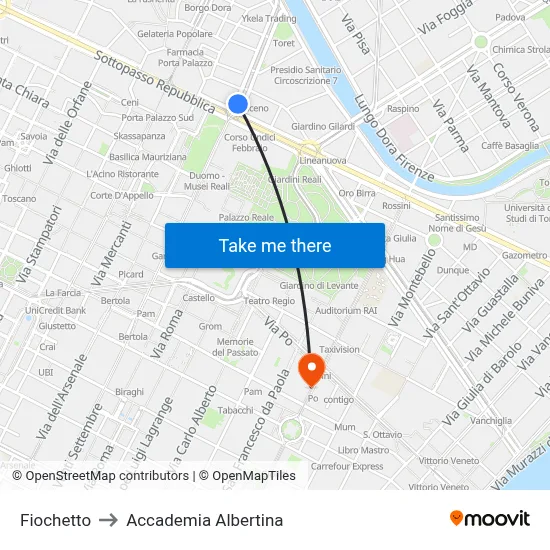 Fiochetto to Accademia Albertina map