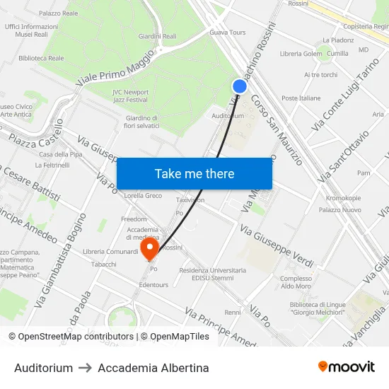 Auditorium to Accademia Albertina map