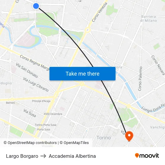 Largo Borgaro to Accademia Albertina map