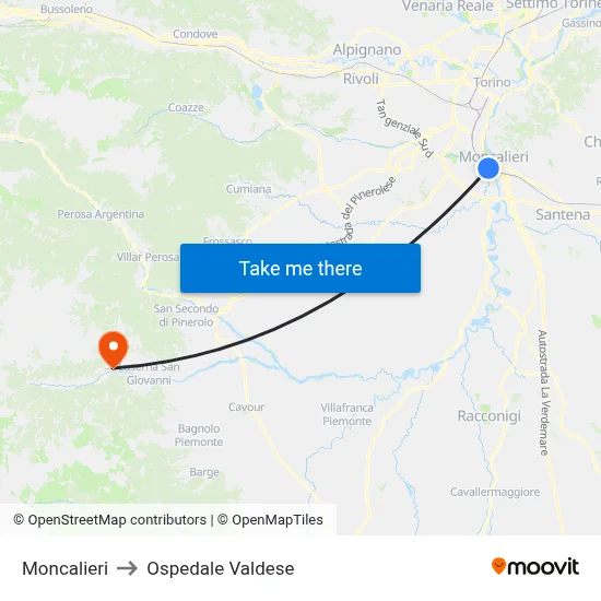 Moncalieri to Valdese Hospital map
