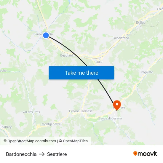 Bardonecchia to Sestriere map