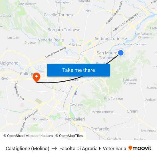 Castiglione (Molino) to Facoltà Di Agraria E Veterinaria map