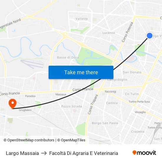 Largo Massaia to Facoltà Di Agraria E Veterinaria map