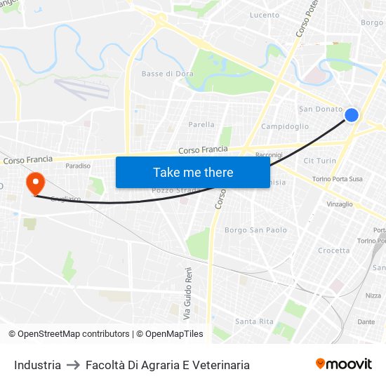 Industria to Facoltà Di Agraria E Veterinaria map