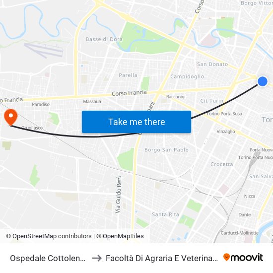 Ospedale Cottolengo to Facoltà Di Agraria E Veterinaria map