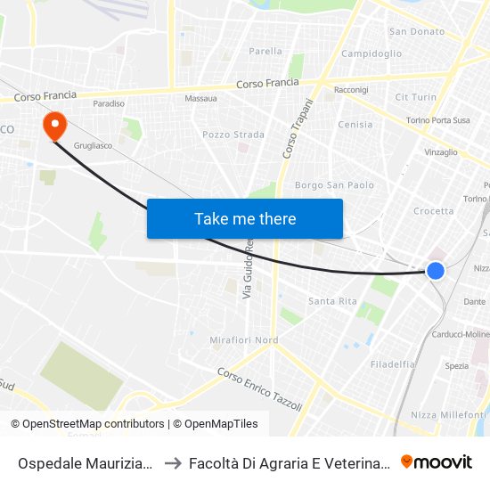 Ospedale Mauriziano to Facoltà Di Agraria E Veterinaria map