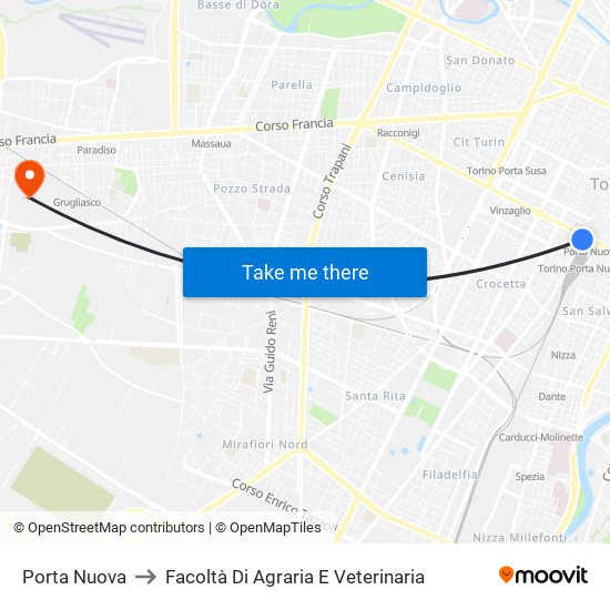 Porta Nuova to Facoltà Di Agraria E Veterinaria map