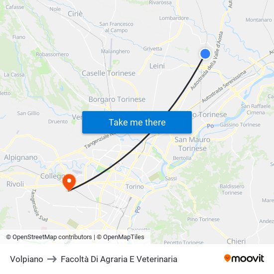 Volpiano to Facoltà Di Agraria E Veterinaria map