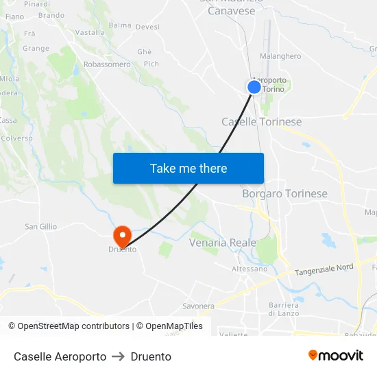 Caselle Aeroporto to Druento map