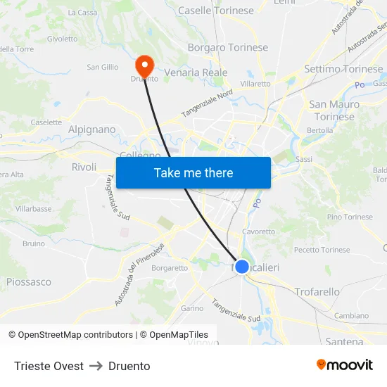 Trieste West to Druento map