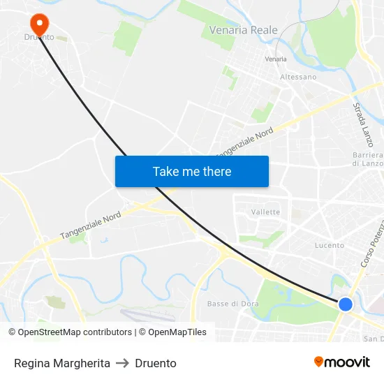 Regina Margherita to Druento map