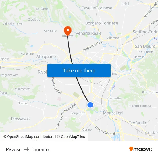 Pavese to Druento map