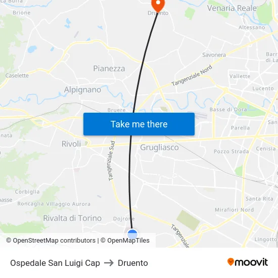 Ospedale San Luigi Cap to Druento map