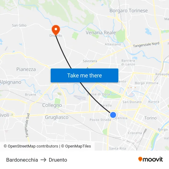 Bardonecchia to Druento map