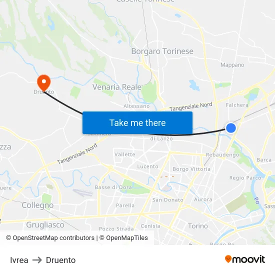 Ivrea to Druento map