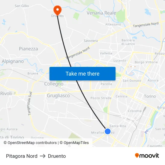 Pitagora North to Druento map