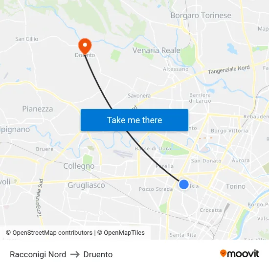 Racconigi North to Druento map
