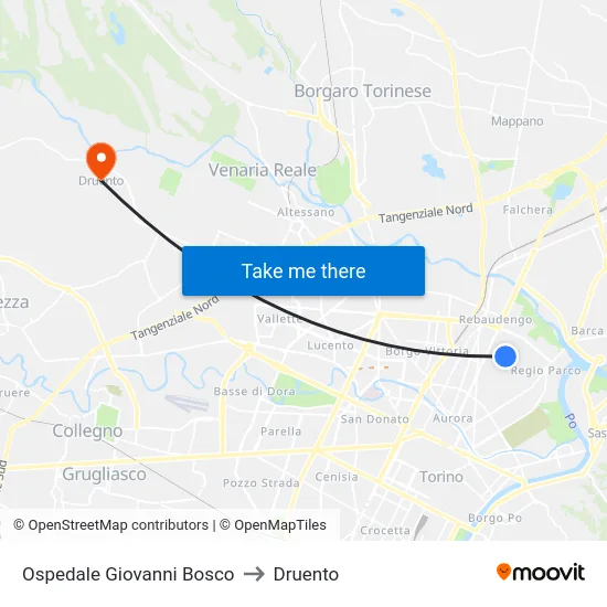 Ospedale Giovanni Bosco to Druento map