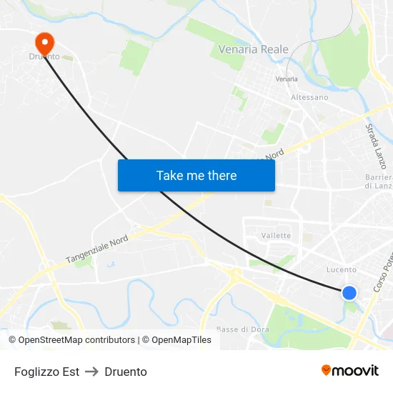 Foglizzo Est to Druento map