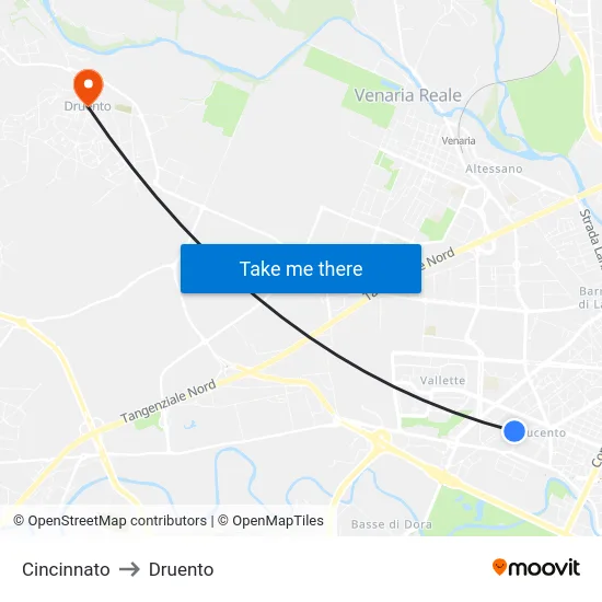 Cincinnato to Druento map