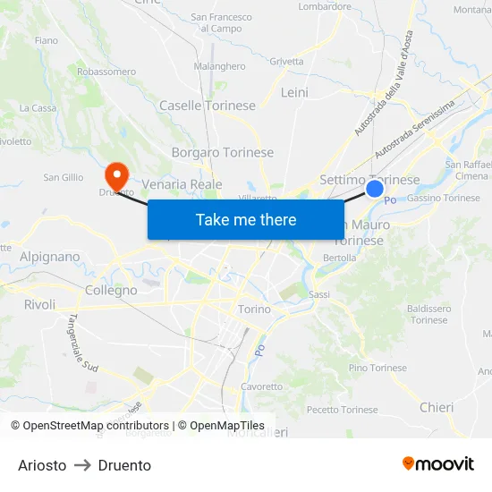 Ariosto to Druento map