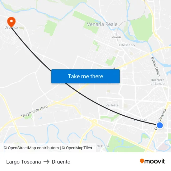 Largo Toscana to Druento map