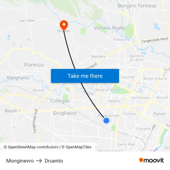 Monginevro to Druento map