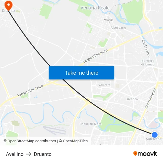 Avellino to Druento map